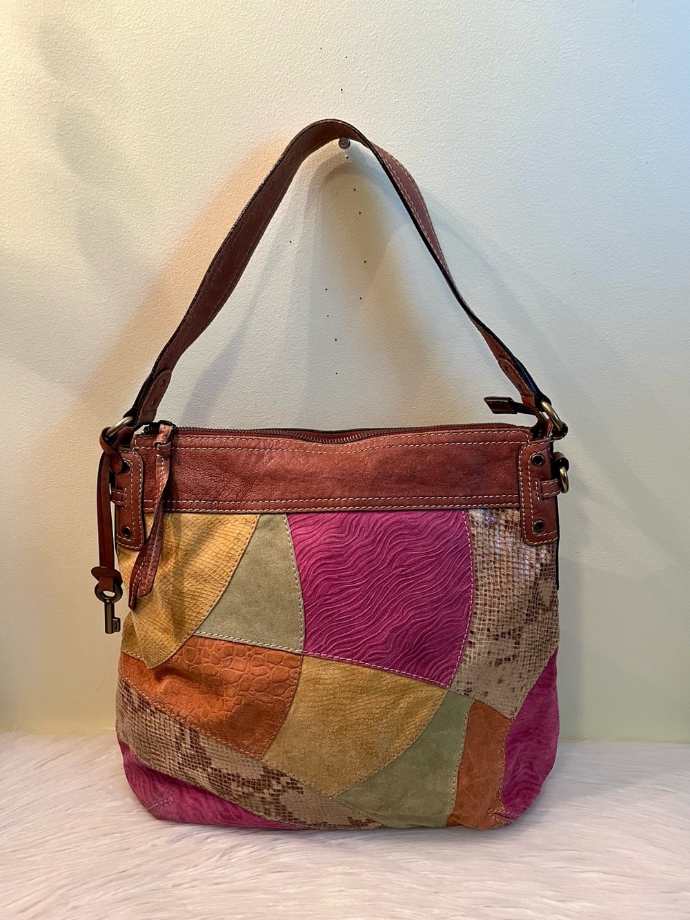 Fossil Leather Patchwork Hobo Bag